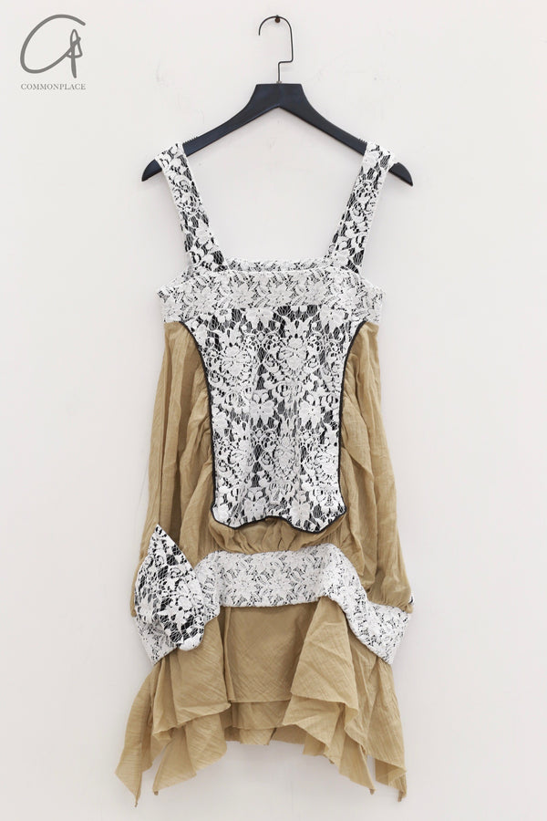 VeniceW 24 spring and summer linen lace suspender dress 1D beige